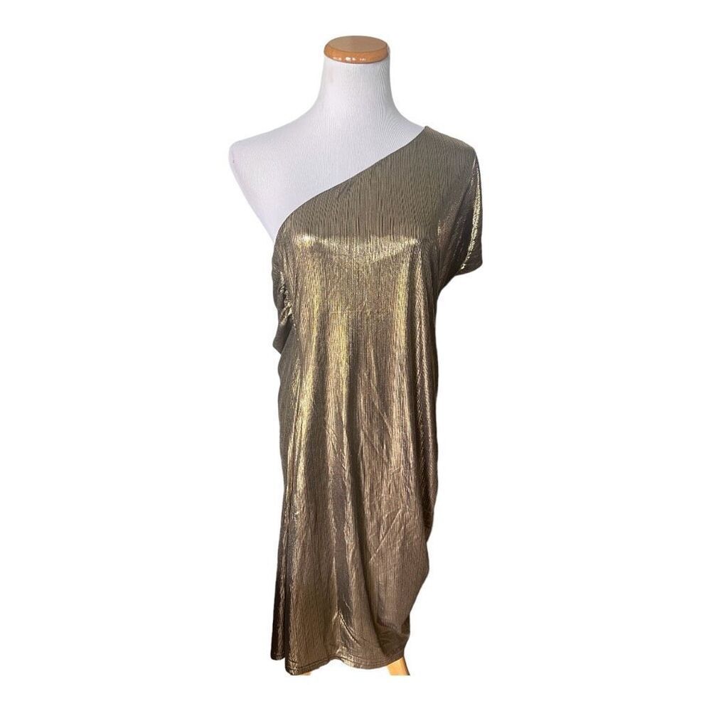 NWT Womens Grace Karin Metallic Gold Ruched Off Shoulder Party Dress - Sz 2X